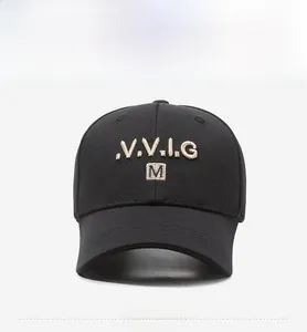 Detail of black baseball cap featuring premium 3D embroidery and structured six-panel design