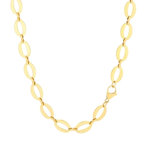 Golden stainless steel oval link chain necklace with high polish finish and spring clasp