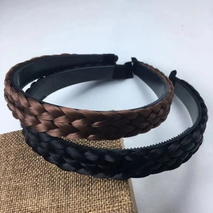 Braided hair headband set in black and dark brown with non-slip teeth for women