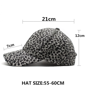 Leopard print PU leather baseball hat with 55-60cm adjustable size and dimensions