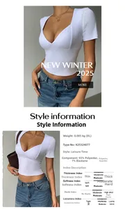 White V-neck crop top detail showing slim fit ribbed fabric made of polyester and spandex