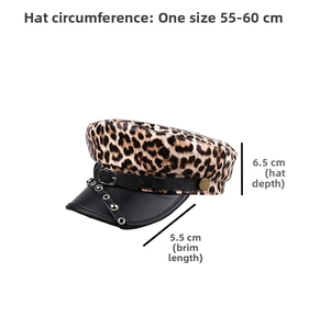 Detailed size chart for leopard flat top hat showing dimensions for brim and depth