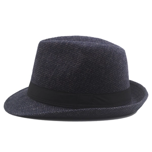 Classic British style wool fedora hat with a wide brim and decorative black ribbon band
