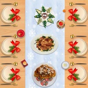 Linen Christmas table runner with snowflake pattern for holiday dining decoration