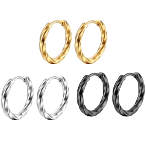 Twist Rope Hoop Earrings Stainless Steel Geometric Spiral Circle Hinged Ear Buckle Minimalist Jewelry For Women Men
