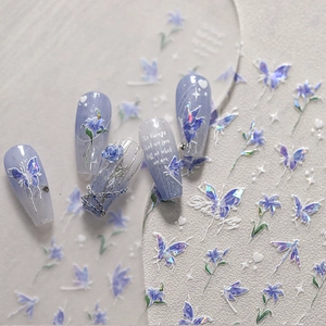 Holographic Butterfly And Flower Nail Art Stickers Self Adhesive Laser Gold Stamping Manicure Decoration For Women