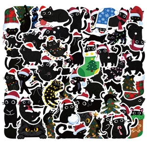 Adesivi Gatto Nero di Natale a Cartone Animato Estetici in PVC Impermeabile per Scrapbooking Fai-da-te Cellulare Notebook