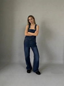 Women Denim Overalls Jumpsuit Loose Fit High Waist Wide Leg Multi Pockets Casual Streetwear Adjustable Straps