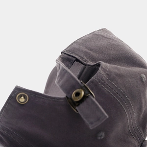 Deep grey-purple cotton baseball cap featuring an adjustable back strap with bronze buckle