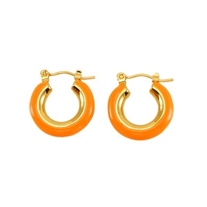 Modische Creolen mit orangefarbenem Emaille-Finish und goldenem Rand aus Edelstahl