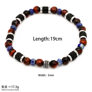 5mm faceted natural stone bracelet with tiger eye, lapis lazuli and lava beads for men