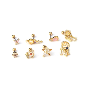 Set of 8 colorful zirconia stud earrings in butterfly flower heart and star shapes