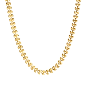 Minimalist 18K gold wheat chain necklace featuring elegant leaf pattern link design