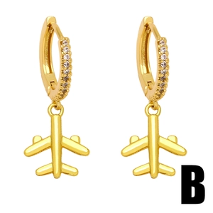 Golden airplane drop earrings with sparkling zircon inlay and polished finish