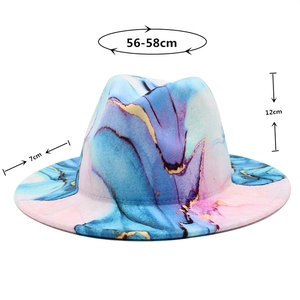 Detailed size specifications for marble print wool felt jazz hat with 7cm wide brim