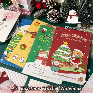 Carnet De Notes Noël Papier Journal Ligné Relié Résistant À L'encre Dessin Animé Père Noël Bonhomme De Neige Cadeau