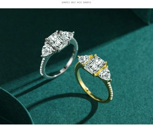 Detailed close-up of a sparkling square-cut s925 silver luxury wedding ring