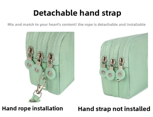 Nylon phone bag with triple zippers and detachable strap in mint green finish