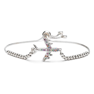 Silver adjustable airplane bracelet with colorful cubic zirconia and sliding clasp