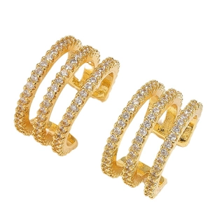 Minimalist gold-plated triple row zircon ear cuff clip earrings for women with no piercing