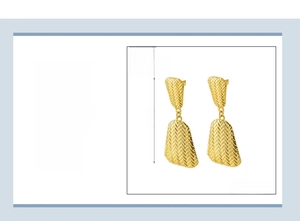 Macro detail of 18K gold plated herringbone drop earrings with 55mm length specifications