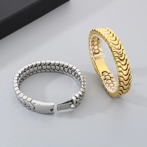 Polished stainless steel dragon link bracelets in gold and silver with secure clasps