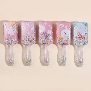Cute Cartoon Air Cushion Hair Brush Transparent Plastic Quicksand Glitter Detangling Massage Comb For Girls Kids