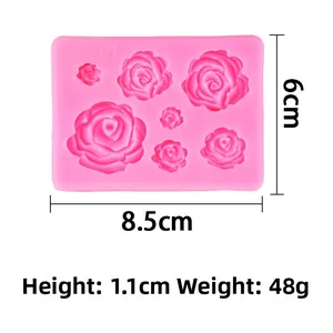 Macro detail of pink 7-cavity 3D rose silicone mold for cake and soap crafting