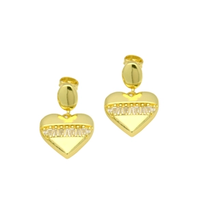 Elegant gold heart earrings with sparkling cubic zirconia on a clean white background