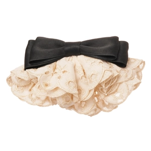 Pince à cheveux élégante en satin noir avec dentelle brodée blanche pour femme