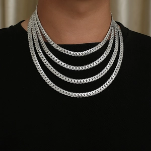 Minimalist layered silver titanium steel cuban link and flat snake chain for men and women