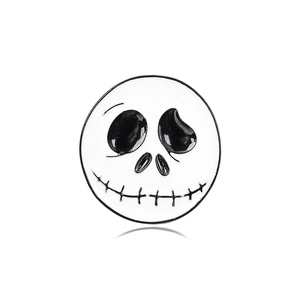 Cartoon Jack Skellington enamel pin badge with a classic black and white round skeleton face