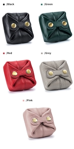 Soft leather mini pouches in five colors featuring secure metal snap button closure