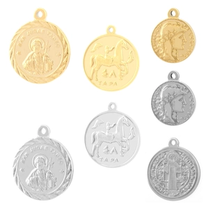 Religious stainless steel pendants in gold and silver featuring San Judas and portraits