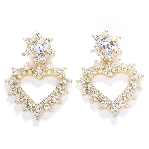 Boucles d'oreilles cœur dorées élégantes avec strass brillants et motif flocon de neige