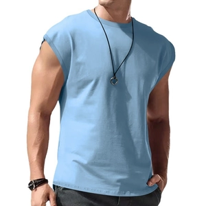 Men's light blue sleeveless cotton T-shirt with a relaxed fit and crew neck design