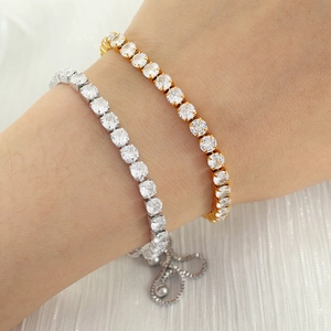 Minimalist tennis bracelets in gold and silver finish with sparkling zircon and adjustable clasp