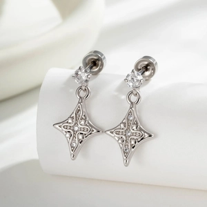 Star Dangle Cartilage Stud Earring Titanium Steel Post Copper Zirconia Piercing Jewelry Women Men Screw Back