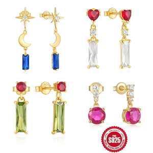Colorful Zircon Star Moon Heart Drop Earrings With 925 Sterling Silver Earring Post For Women Fashion Dainty Jewelry