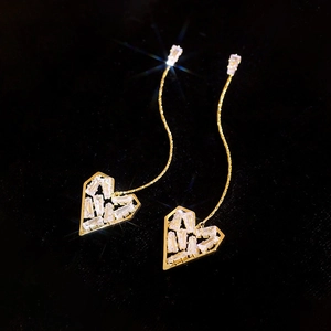 Boucles D'oreilles Pendantes Cœur Avec Incrustation De Zircon Cuivre Et Tige En Argent Sterling 925 Bijoux Élégants Pour Femmes