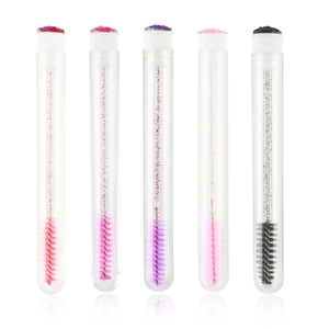 Five disposable mascara wands with crystal tubes and glitter caps in multiple colors