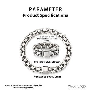 Detailed size parameters for the 20mm stainless steel industrial chain set for men