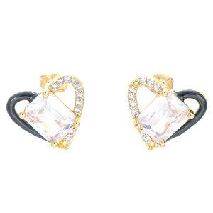 Fashion Contrast Color Heart Zirconia Stud Earrings For Women Copper Gold Plated Enamel Inlaid Sweet Jewelry Accessory