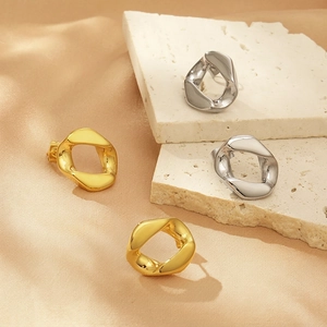 Irregular Geometric Twisted Hoop Earrings Stainless Steel 18K Gold Plated Minimalist Chunky Link For Women Fashion