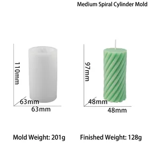 Spiral cylindrical silicone mold for DIY candles with precise dimensions and weight