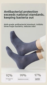Close-up showing the breathable mesh texture and AAA antibacterial properties of gray socks