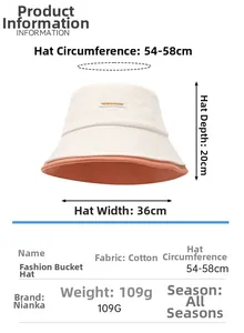 Tabella delle taglie con circonferenza 54-58cm e dimensioni per il cappello a secchiello
