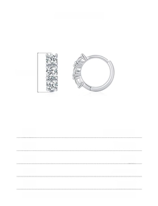 Detail of 925 sterling silver hoop earrings with six moissanite stones and 13mm size info