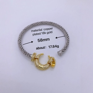 18K gold plated moon cuff bracelet with woven texture and sparkling rhinestones