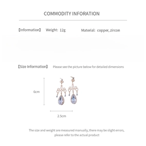 Spécifications de taille pour boucles d'oreilles en zircon avec mesures de 6 cm de haut